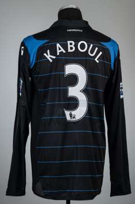 Younes Kaboul black Portsmouth no.3 third choice jersey, season 2009-10,
 Canterbury, long-sleeved with BARCLAYS PREMIER LEAGUE sleeve badges, club cr