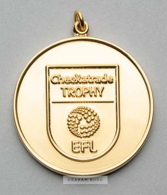 Portsmouth FC EFL Checkatrade Trophy 2018-19 winner's medal 
 gilt metal medal, obverse with a shield in relief and CHECKATRADE TROPHY EFL, reverse en