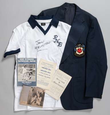John McMahon's official Preston North End club blazer, 
 with embroidered badge inscribed PRESTON NORTH END F.C., TOFFS replica Preston North End shor
