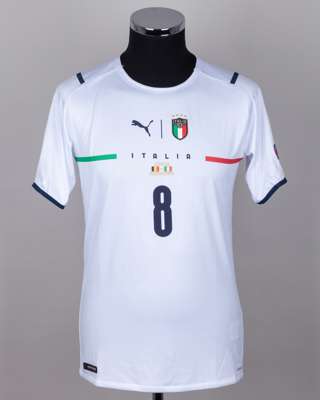 Jorginho white No. 8 Italy v. Belgium match issued short-sleeved shirt, 2021