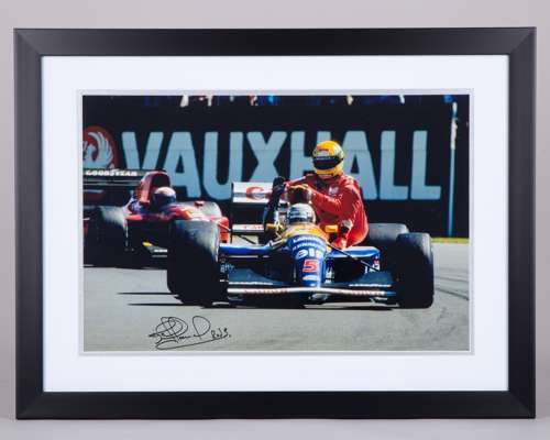 Nigel Mansell Signed “Taxi For Senna” Framed Print