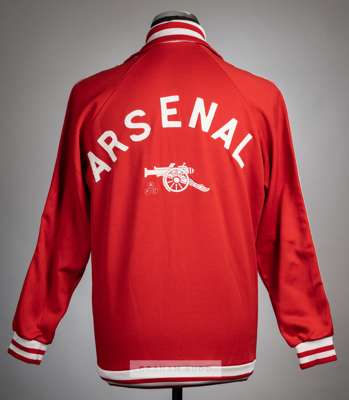 Arsenal tracksuit top from the F.A. Cup final v West Ham United played at Wembley, 10th May 1980,
 Umbro, red with white long-sleeved zip-up jacket, e