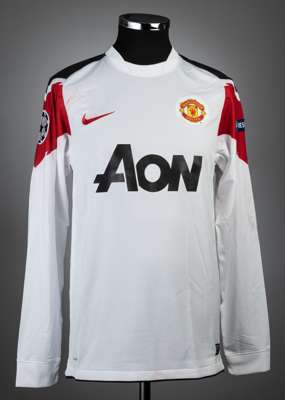 Park Ji-sung white, red & black Manchester United UEFA Champions league no.13 jersey, season 2010-11,
 match-issue, Nike, long-sleeved with UEFA STARB