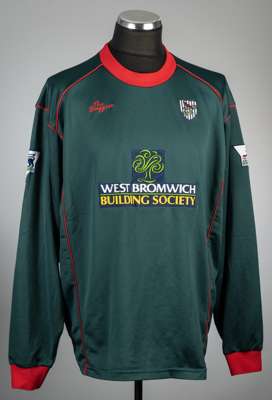 Russell Hoult signed green West Bromwich Albion no.1 goalkeeper's jersey, season 2002-03,
 The Baggie's, long-sleeved with THE FA PREMIER LEAGUE sleev