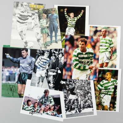 Ten signed photographs and pictures of Celtic legends including Lisbon Lions,
 mostly photos, some magazine pictures, a couple double-signed, signatur
