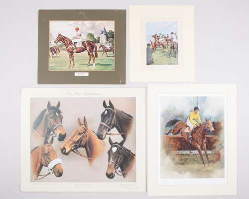 Group of four horse racing prints