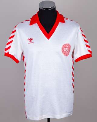 Morten Olsen white and red No.5 Denmark v Republic of Ireland short-sleeved shirt, 1979