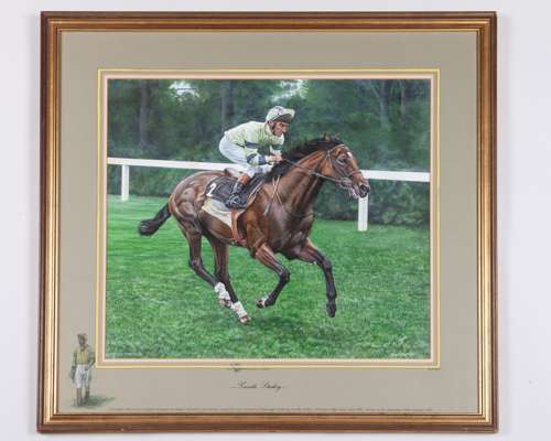 Sean McMahon oil painting of the racehorse Lyphard's Special with Greville Starkey up