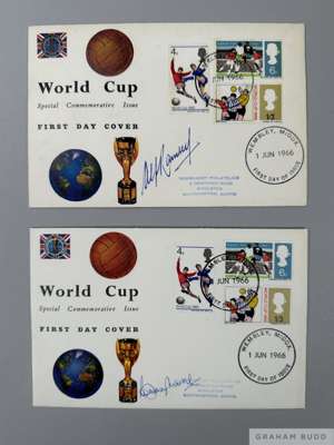 World Cup 1966 rare pair of FDC's signed individually by Bobby Moore and Alf Ramsey, 
 Special World Cup issue marked FDC with set of World Cup stamps
