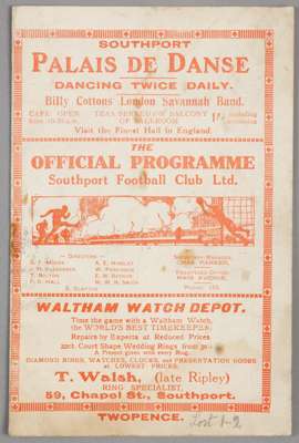 Southport v Bradford Park Avenue programme 20th November 1926,  

F.L. Division Three North fixture