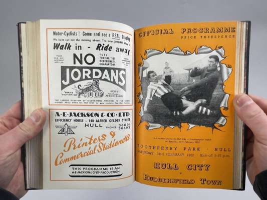 Bound volume of Hull City home match programmes, 1952-52 from Barnsley, 18th August 1951 to Sunderland, 28th April 1952 including league and represent