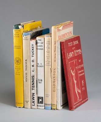 Collection of 1930s and 1940s Tennis, Squash and Badminton books,
 comprising Lawn Tennis it's principles & practicce by Myers, A. Wallis., hardback w