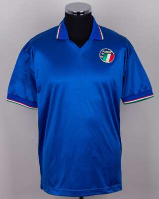 Alessandro Altobelli blue No.9 Italy v. Yugoslavia match worn short-sleeved shirt, 1987