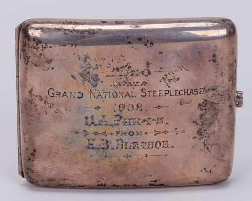 Silver cigarette case presented by the 1908 Grand National winning jockey Henry Bletsoe