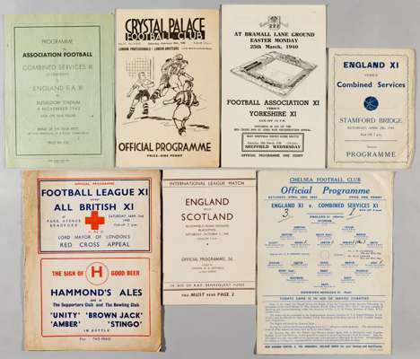 Wartime selection representative programmes, 
 including Combined Services XI Germany v England FA XI in Dusseldorf 4th November 1945, England v Scotl