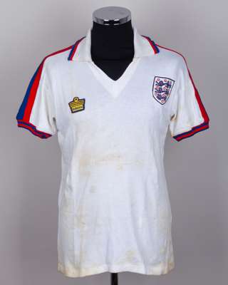 Kenny Sansom white England No.3 England v. Republic of Ireland short-sleeved shirt, 1980
