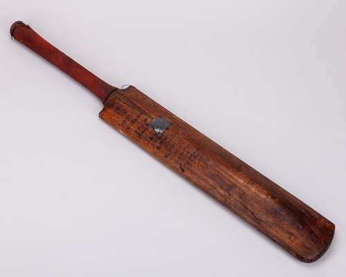 Autographed cricket bat from a Jockeys v Athletes match at The Oval in 1904