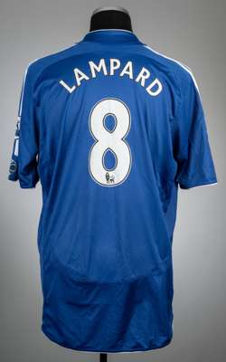 Frank Lampard blue Chelsea no.8 home jersey, season 2006-07,
 Adidas, player issued short-sleeved with BARCLAYS PREMIER LEAGUE sleeve badges, club cre