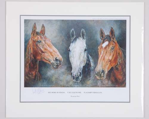 Two autographed horse racing prints by David Dent (British, b.1959)