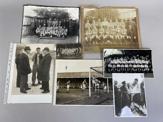 A sepia-toned team line-up photograph of Reading FC, 1906-07, mounted, 25 by 30cm, another 1925-26, postcard size, press photograph of team line-up an