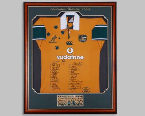 A replica Australia 2003 rugby union autographed shirt