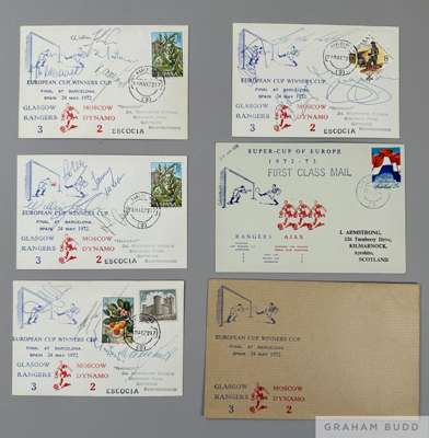 Glasgow Rangers v Moscow Dynamo European Cup Winners Cup, played in Barcelona on 24th May 1972 set of four signed FDC's, 
 for match and post marked B