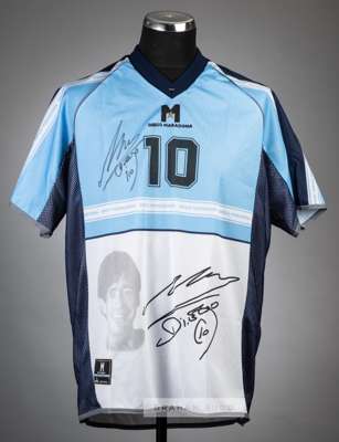 Maradona signed blue no.10 tribute jersey,
 signed in black marker pen