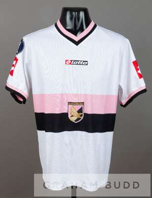 Eugenio Corini white, black and pink Palermo no.5 third change jersey in UEFA Cup season 2005-06,
 short-sleeved with UEFA CUP sleeve badge, club cres