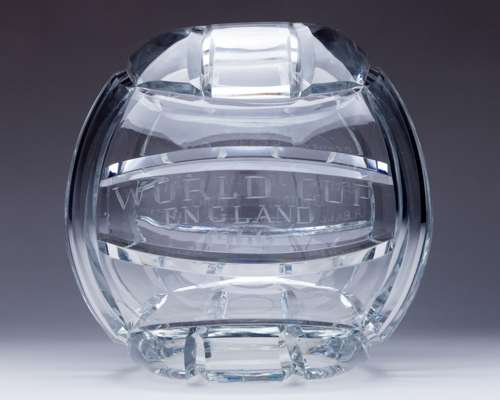 A Royal Brierley Crystal bowl modelled as a football, inscribed World Cup England, 1966