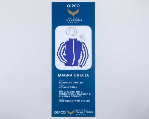 Paddock parade pennant for 2000 Guineas winner Magna Grecia signed by jockey Donnacha O'Brien