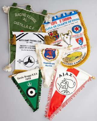 A group of six football pennants,
 comprising the oldest dated 4.12.77 for Racing Ferrol Al Castilla CF; a pennant celebrating Notts County FC's 3,000