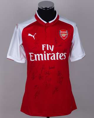 Red and white Arsenal autographed short-sleeved shirt, 2017-18