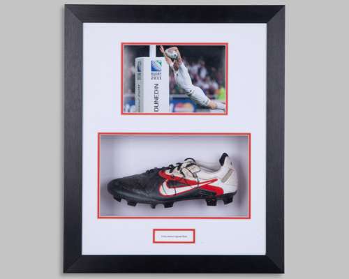 Chris Ashton black, white and red Nike CTR360 autographed Rugby World Cup boot display, 2011
