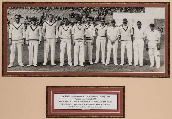 A pair of 1930s photographs of Mr H.D.G. Leveson-Gower's XI cricket teams at the Scarborough Festival,
 the first featuring the side who played the We