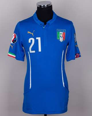 Andrea Pirlo blue No.21 Italy short-sleeved shirt, 2016