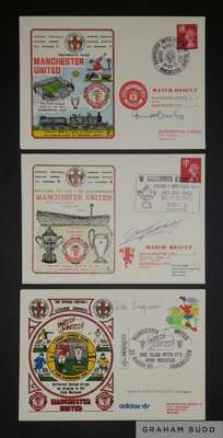Manchester United signed First Day Covers, three in total signed by ex mangers of the Red Devils, Sir Matt Busby, Tommy Docherty & Sir Alex Ferguson,
