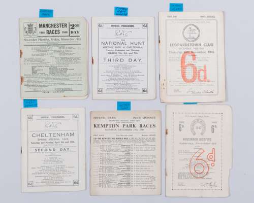 A group of 6 racecards all featuring the triple-Cheltenham Gold Cup winner Cottage Rake