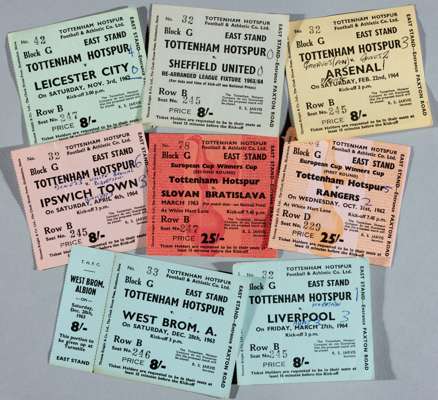 A collection of 72 Tottenham Hotspur home tickets from season 1961-62 to 1963-64,
 1961-62 (19), 1962-63 (22), 1963-64 (26) plus aways at Chelsea 1961