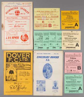 A collection of 42 Fulham home and away programmes for non-regular League and Cup matches dating between the late 1940s and early 1960s,
 friendlies, 