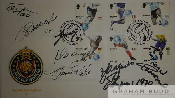 Royal Mail World Cup Winners First Day Cover signed by five Brazilianlegends