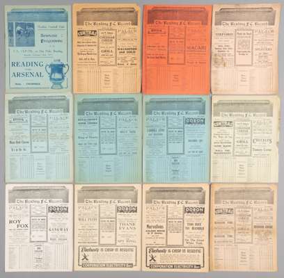 Twelve Reading home programmes 1930s,
 F.L.Third Division South fixtures unless otherwise stated, played at Elm Park, Southend United 23rd September 1