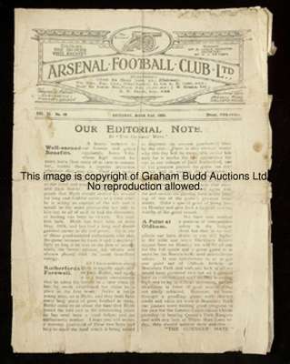 Arsenal v Aston Villa programme 31st March 1923, 4-pager, worn