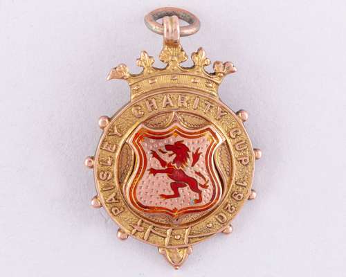 Jock Buchanan 9ct gold and enamel Paisley Charity Cup winners medal, 1920