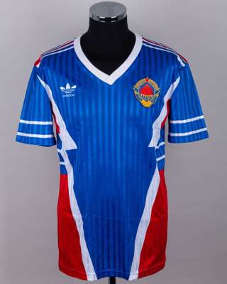 Dejan Savicevic blue No.8 Yugoslavia v. Northern Ireland short-sleeved shirt, 1990