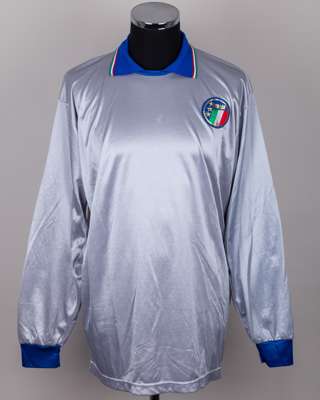 Giovanni Galli grey and blue No.1 Italy v. Norway goalkeepers shirt, 1985