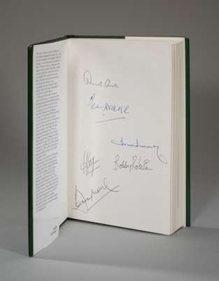 A multi-signed copy of David Miller's biography "Stanley Matthews", signed by Stanley Matthews on the title page
 and additionally signed on the first