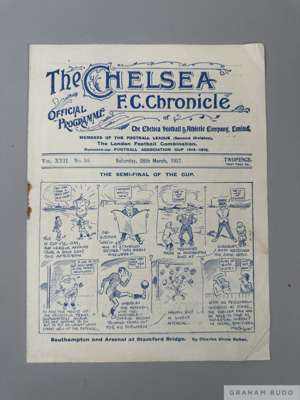 Southampton v. Arsenal, F.A. Cup Semi-Final match programme, 26th March 1927
 match played at Stamford Bridge, signs of folds, lacking staple