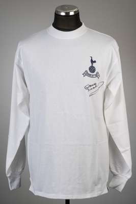 Dave MacKay signed white Tottenham Hotspur 1967 FA Cup final retro jersey,
 Score Draw, long-sleeved with club crest and WEMBLEY 1967, signed in black