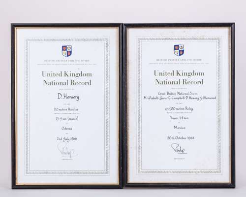 David Hemery three United Kingdom National Record signed by his Royal Highness Prince Phillip