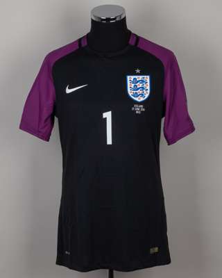 Joe Hart black and purple No.1 England v. Iceland short-sleeved shirt, 2016